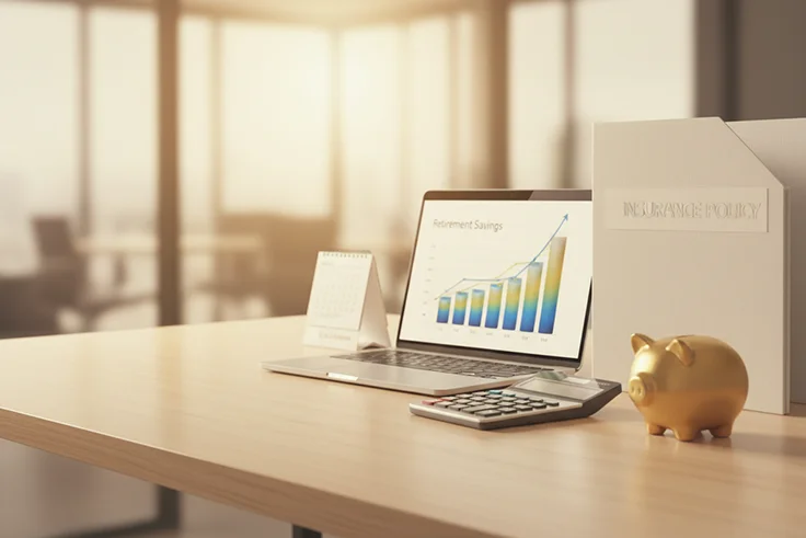 Retirement savings graph and policy folder