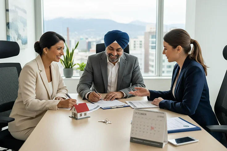 Sikh couple signing mortgage documents